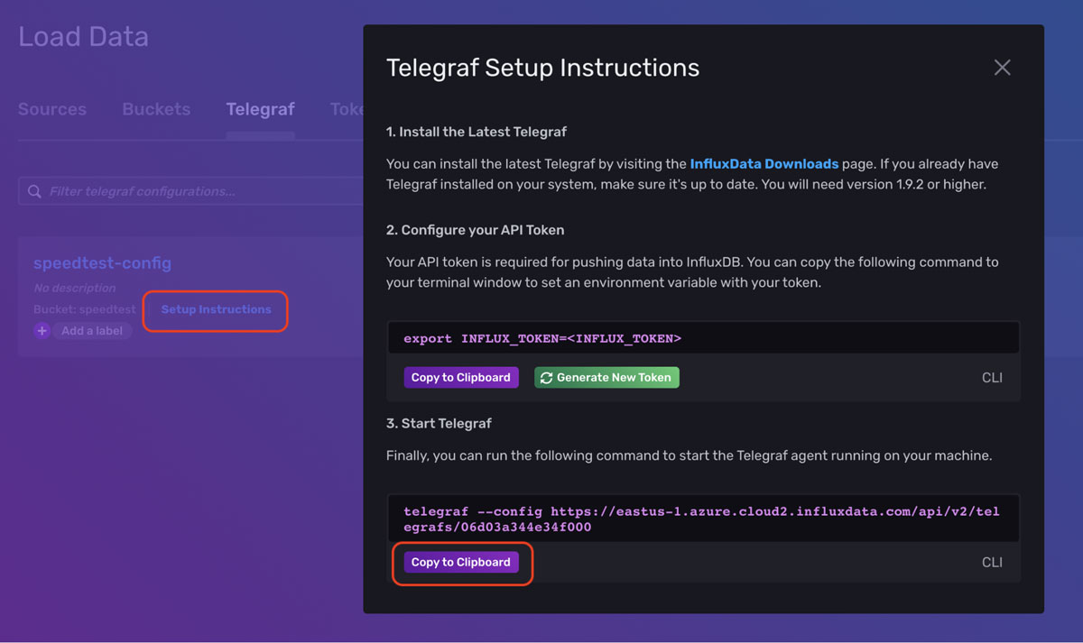 Telegraf Setup Instructions Popup