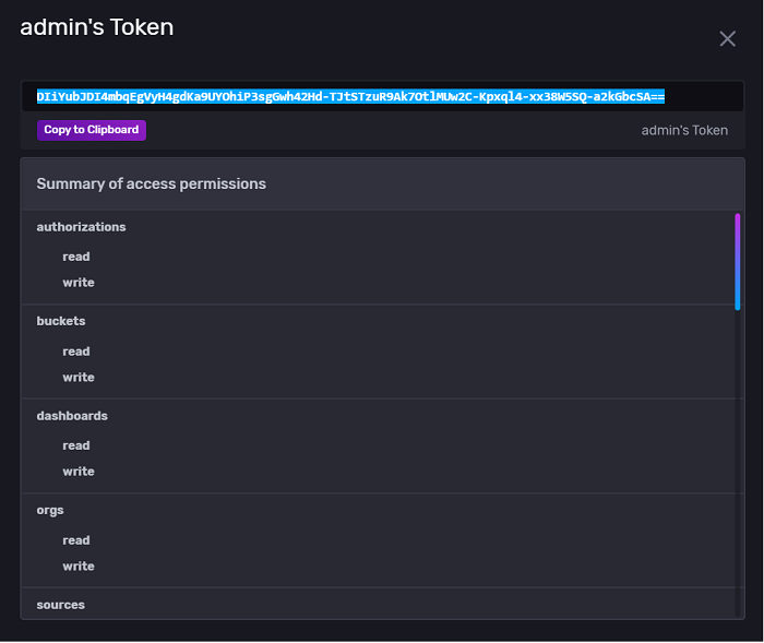 InfluxDB - admin token