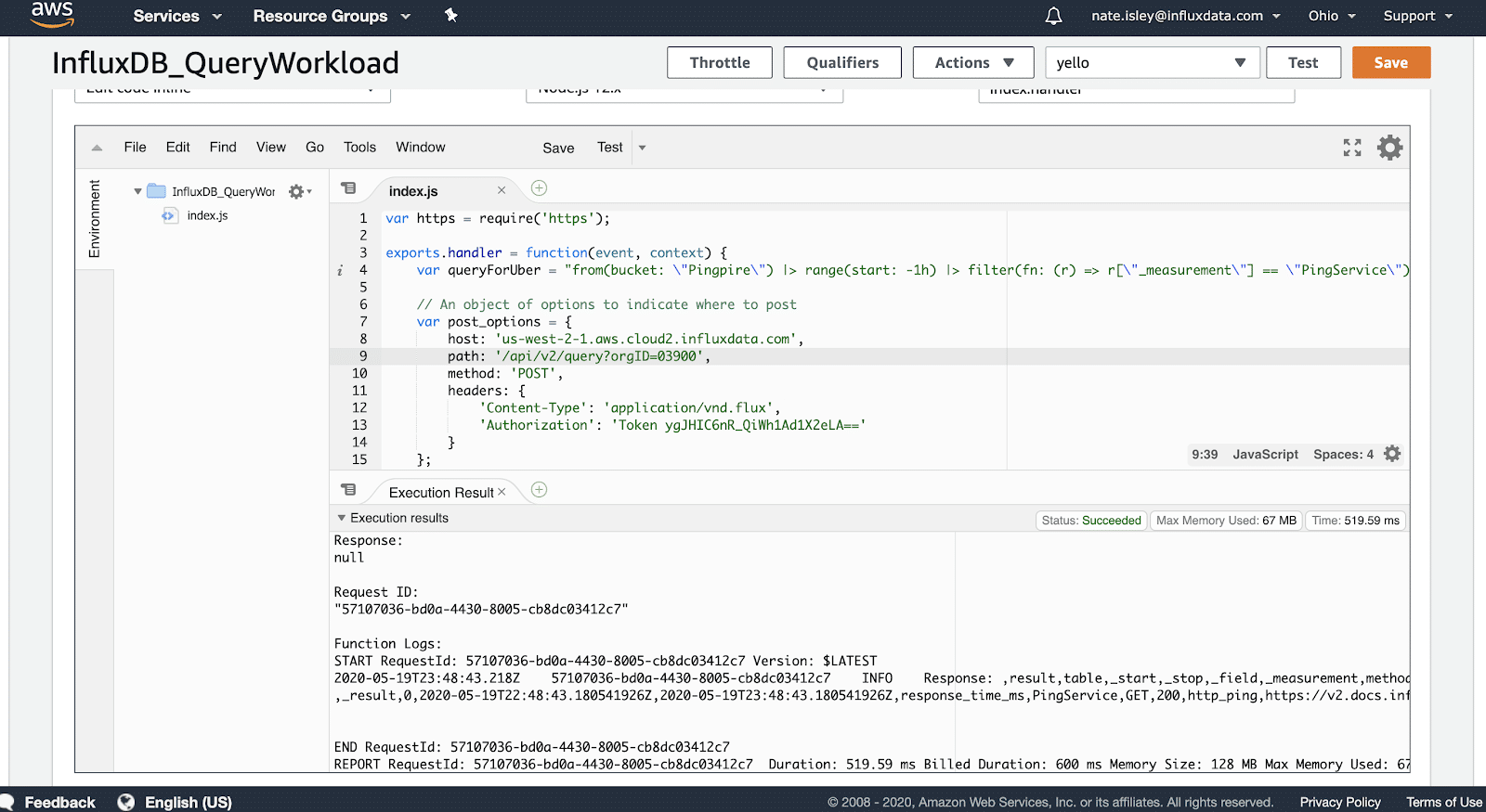 InfluxDB query workload - AWS Lambda