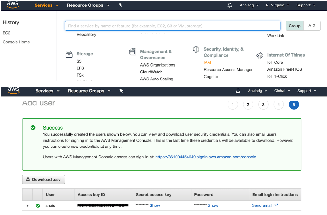 running influxdb on aws with cloud-formation access - key id screenshots